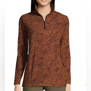 Lands' End New Womens Fleece Quarter Zip Burnt Caramel Leopard Orange Size XL 18